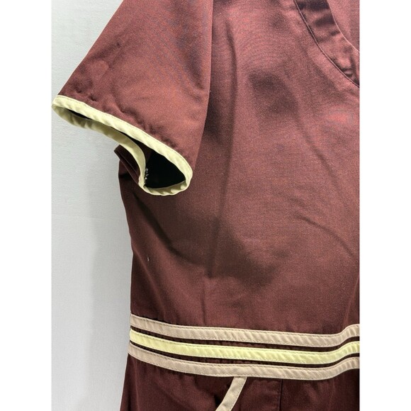 Reina Womens Contrast Trim Reddish-Brown Scrub Top Size Medium - Picture 3 of 6